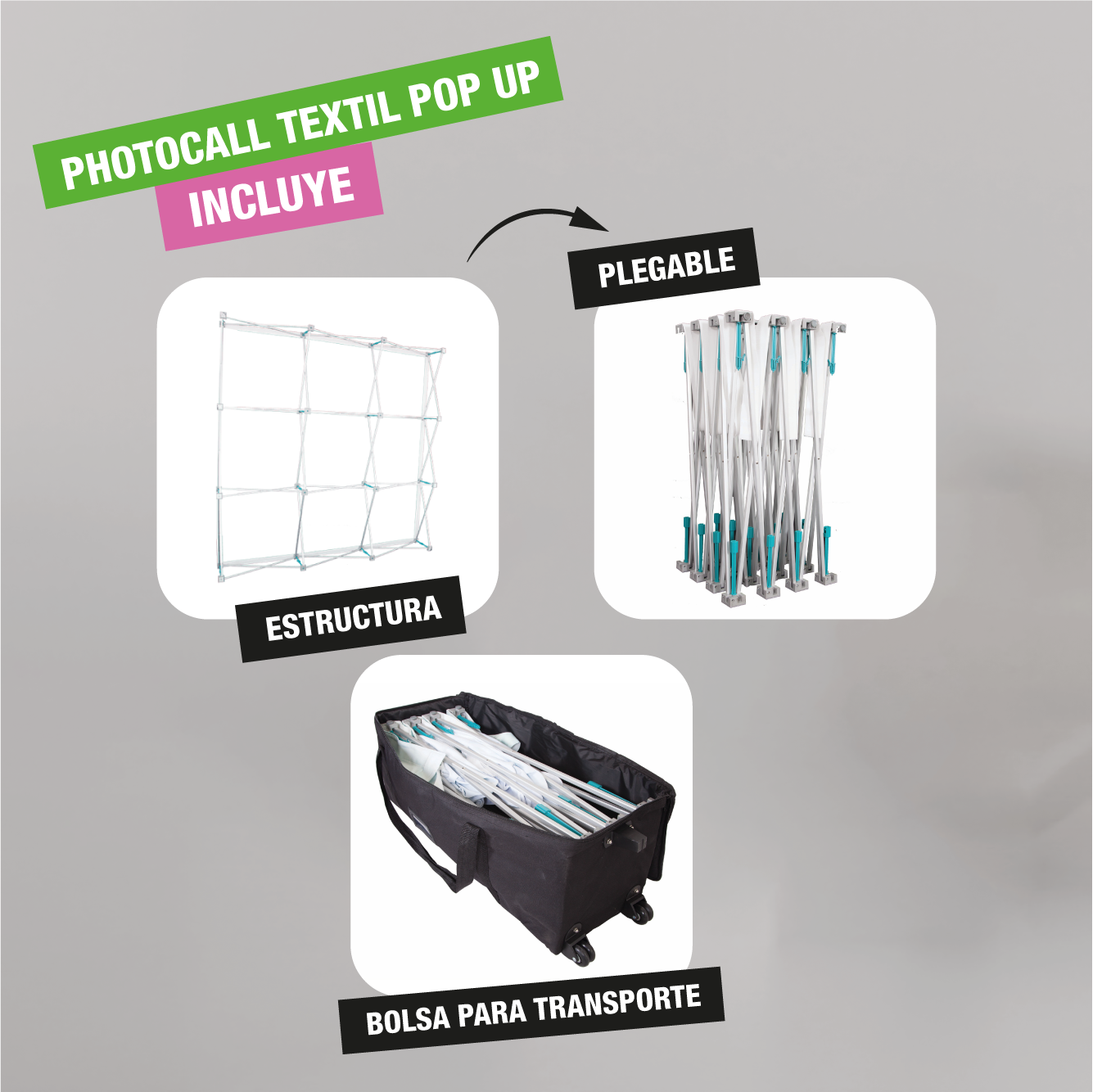 Photocall textil Pop Up en módulos, ideal para eventos.